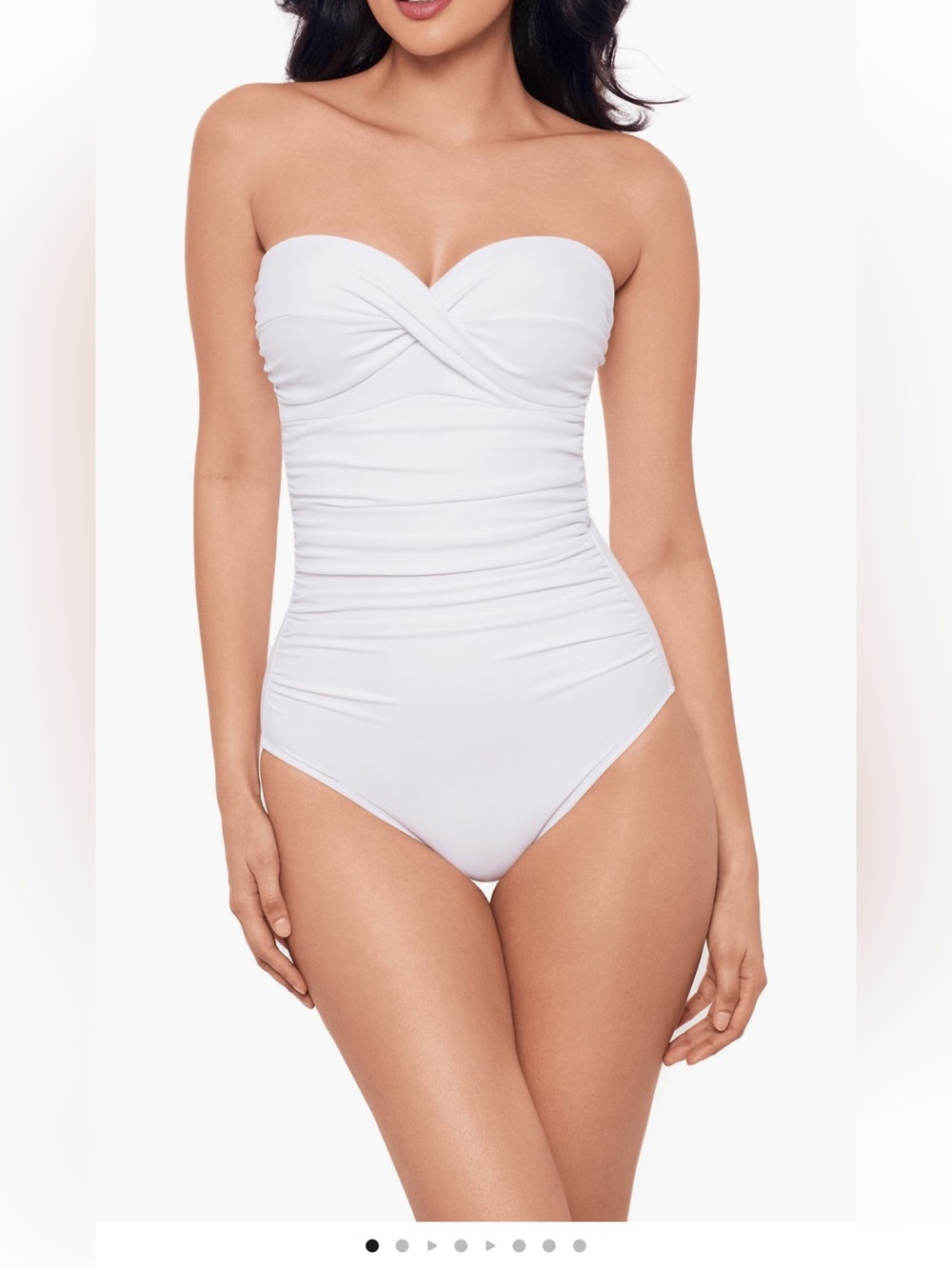 Miraclesuit Rock Solid Madrid Bandeau One Piece Swimsuit strapless white 14 NWT